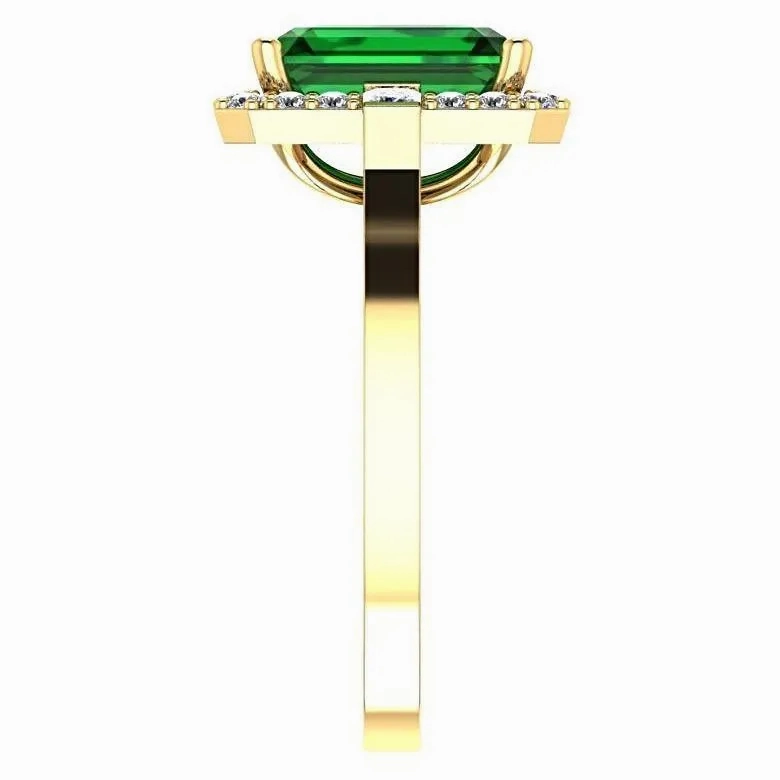 Emerald and Diamond Halo Ring 18K Yellow Gold