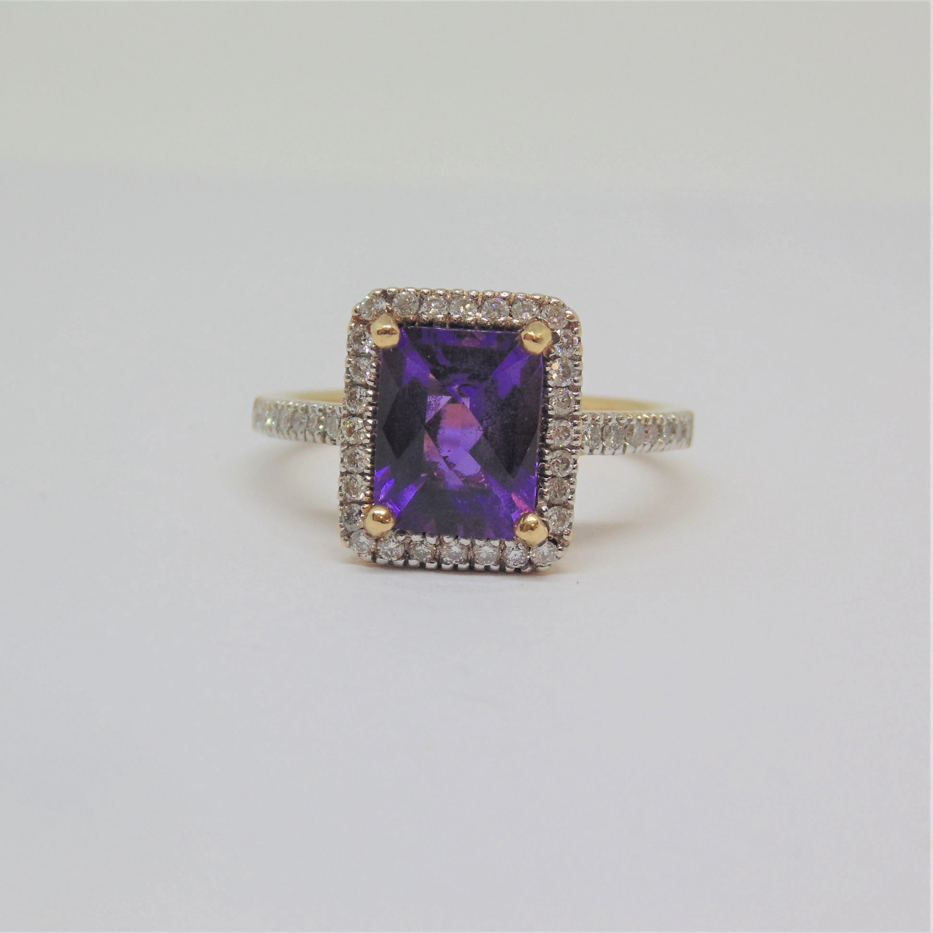 Emerald Cut Amethyst Diamond Halo Ring | Thenetjeweler
