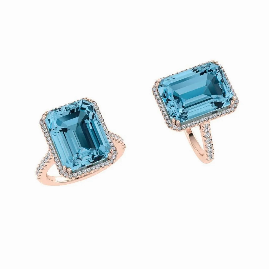 Emerald-Cut Blue Topaz Halo Ring