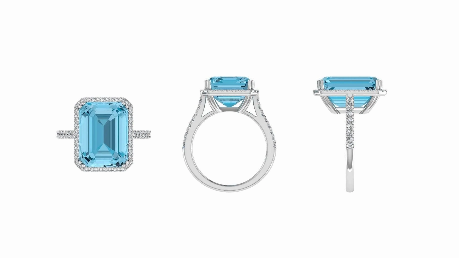 Emerald-Cut Blue Topaz Halo Ring