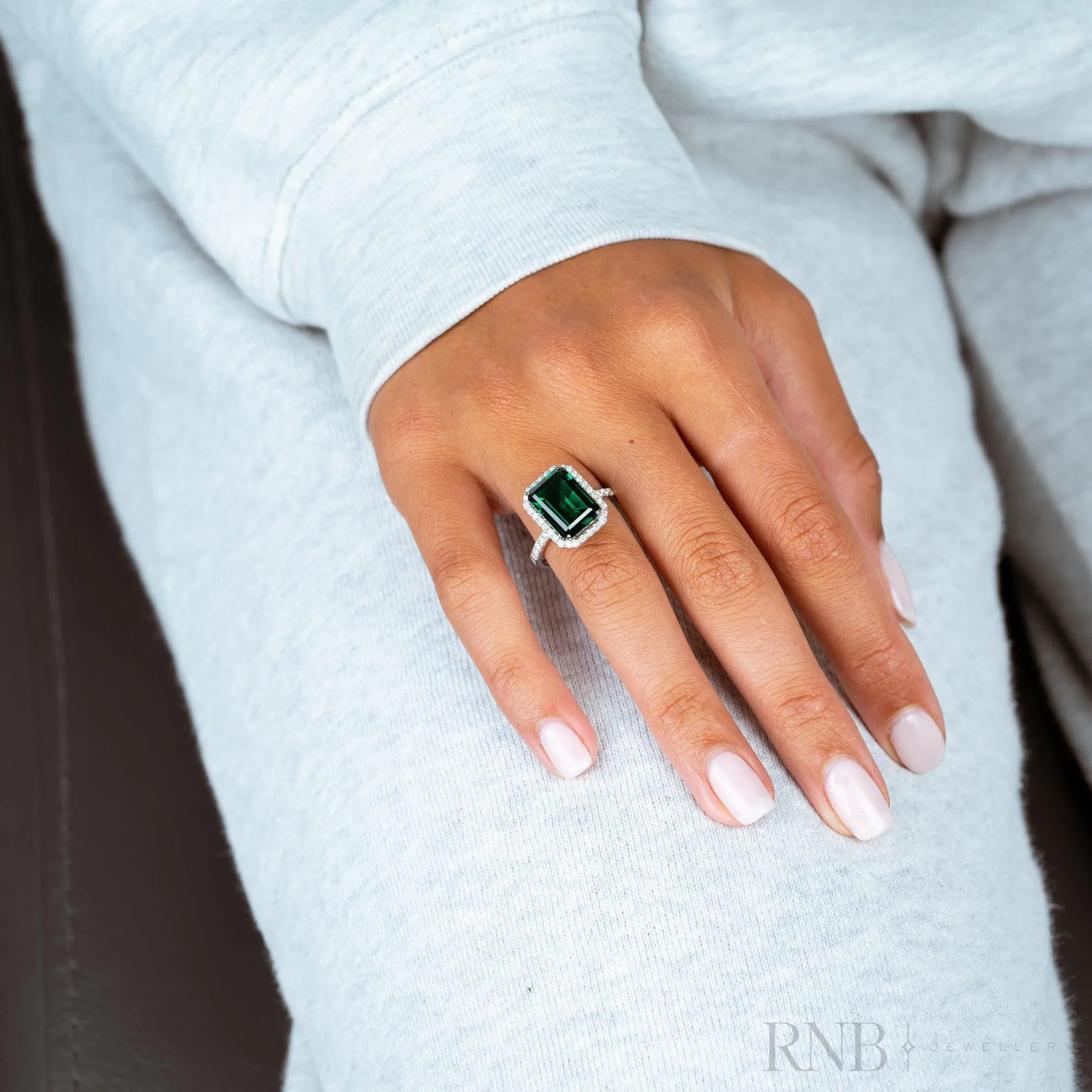 Emerald Cut Gemstone &amp; Diamond Ring
