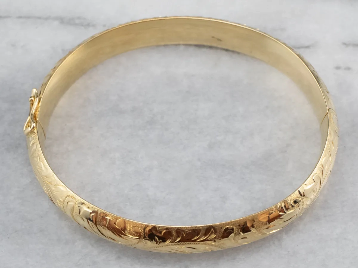 Engraved Gold Bangle Bracelet