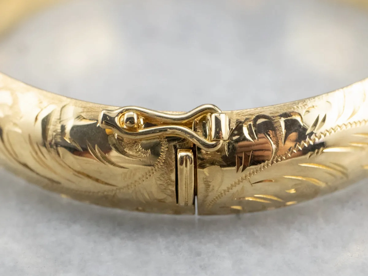 Engraved Gold Bangle Bracelet