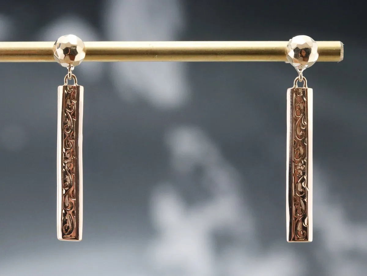 Engraved Gold Drop Earrings