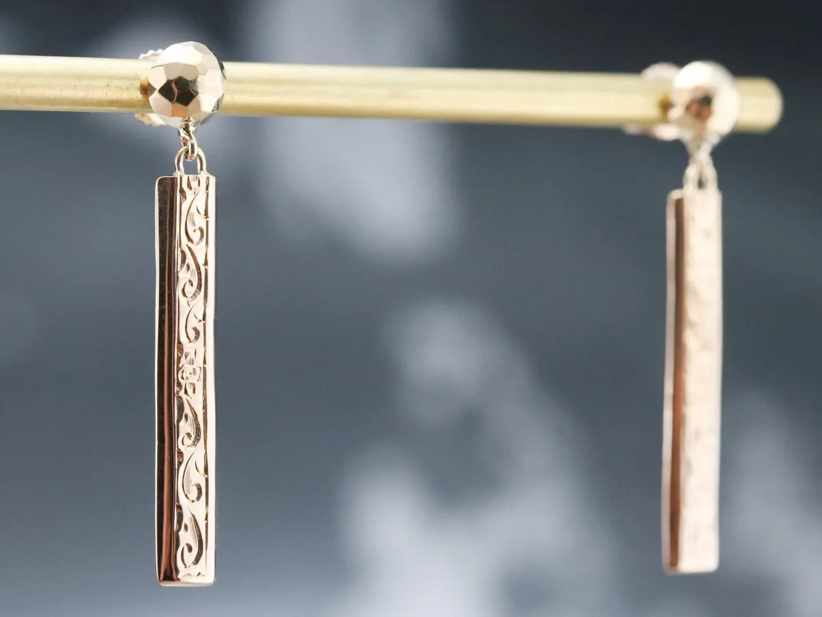 Engraved Gold Drop Earrings