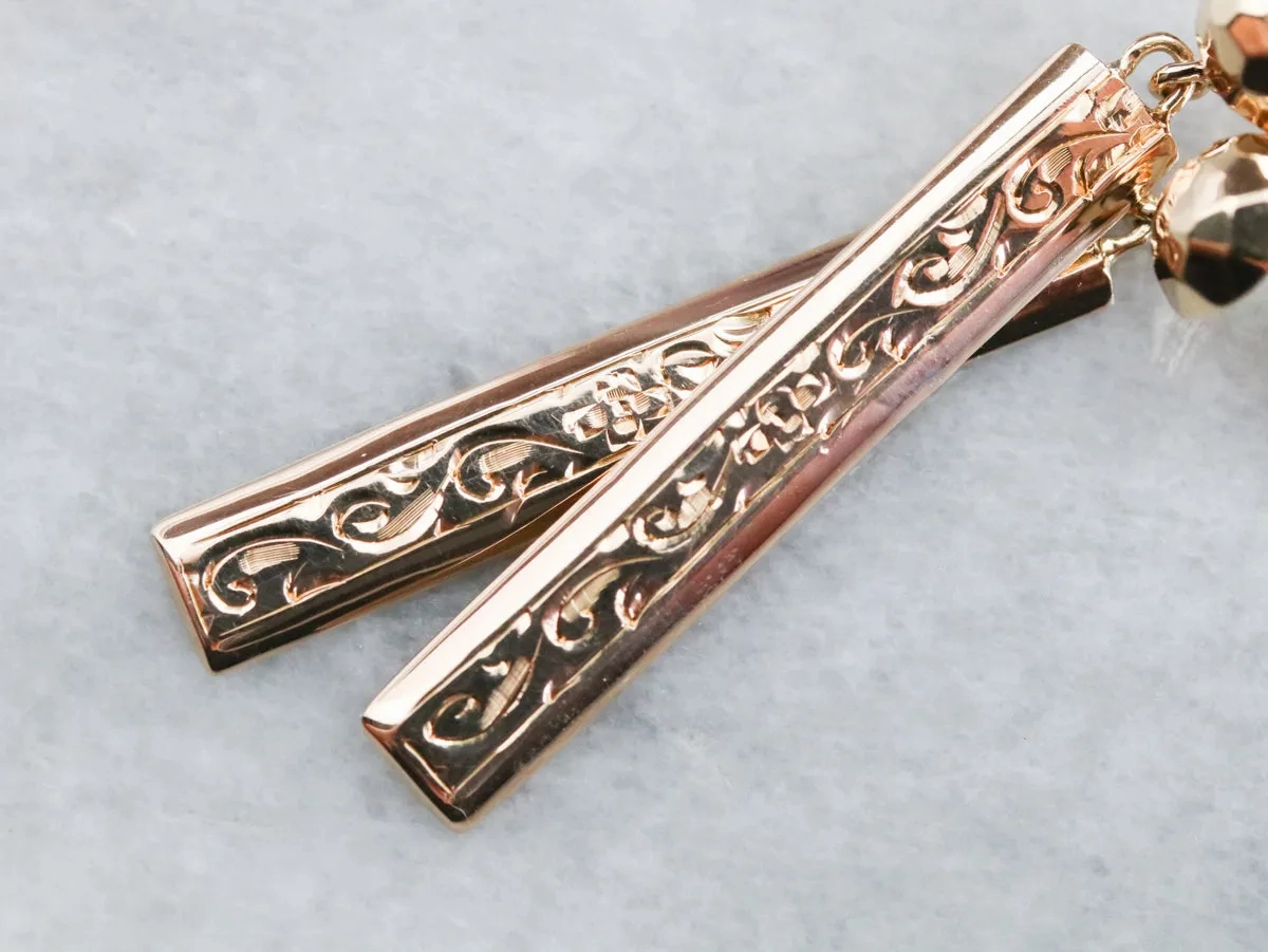 Engraved Gold Drop Earrings