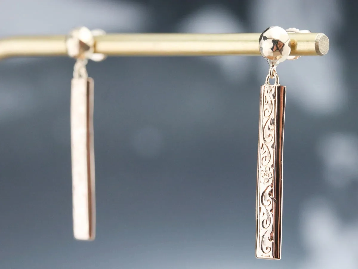 Engraved Gold Drop Earrings