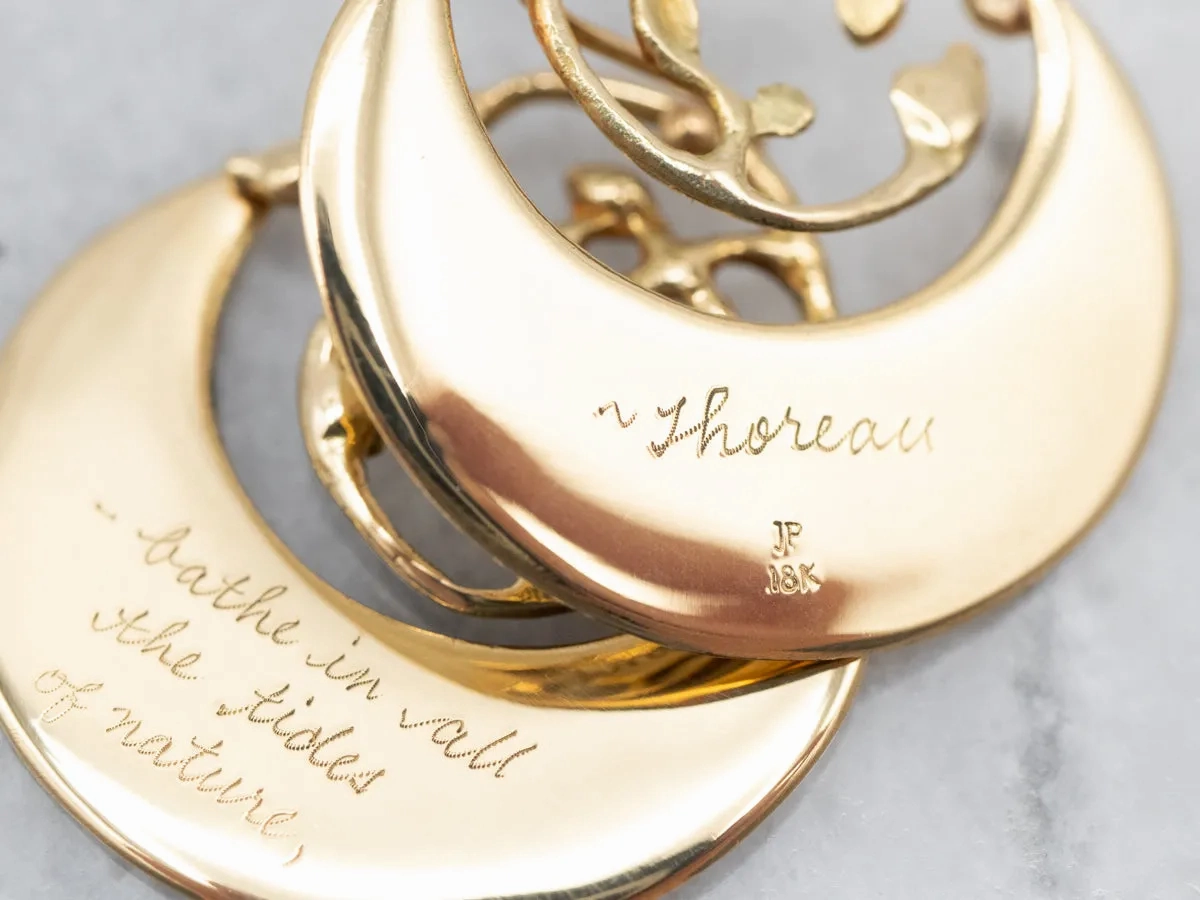 Engraved Gold Drop Earrings with Henry David Thoreau Quote