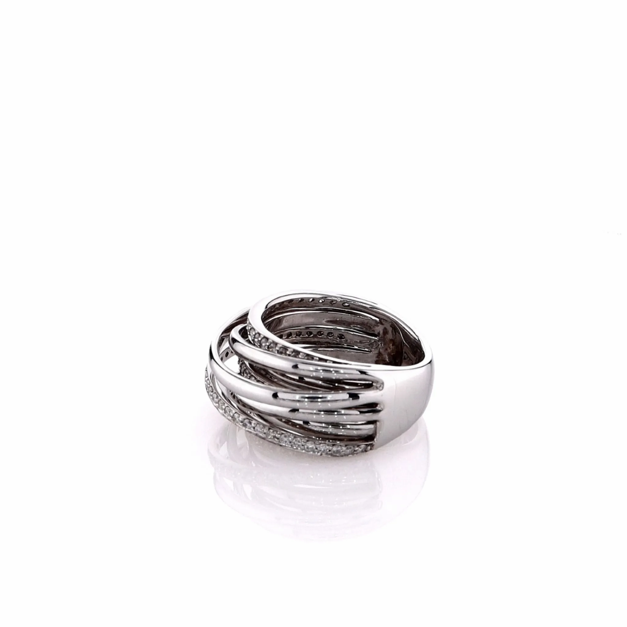 Estate 14k White Gold Domed Crossover Diamond Ring