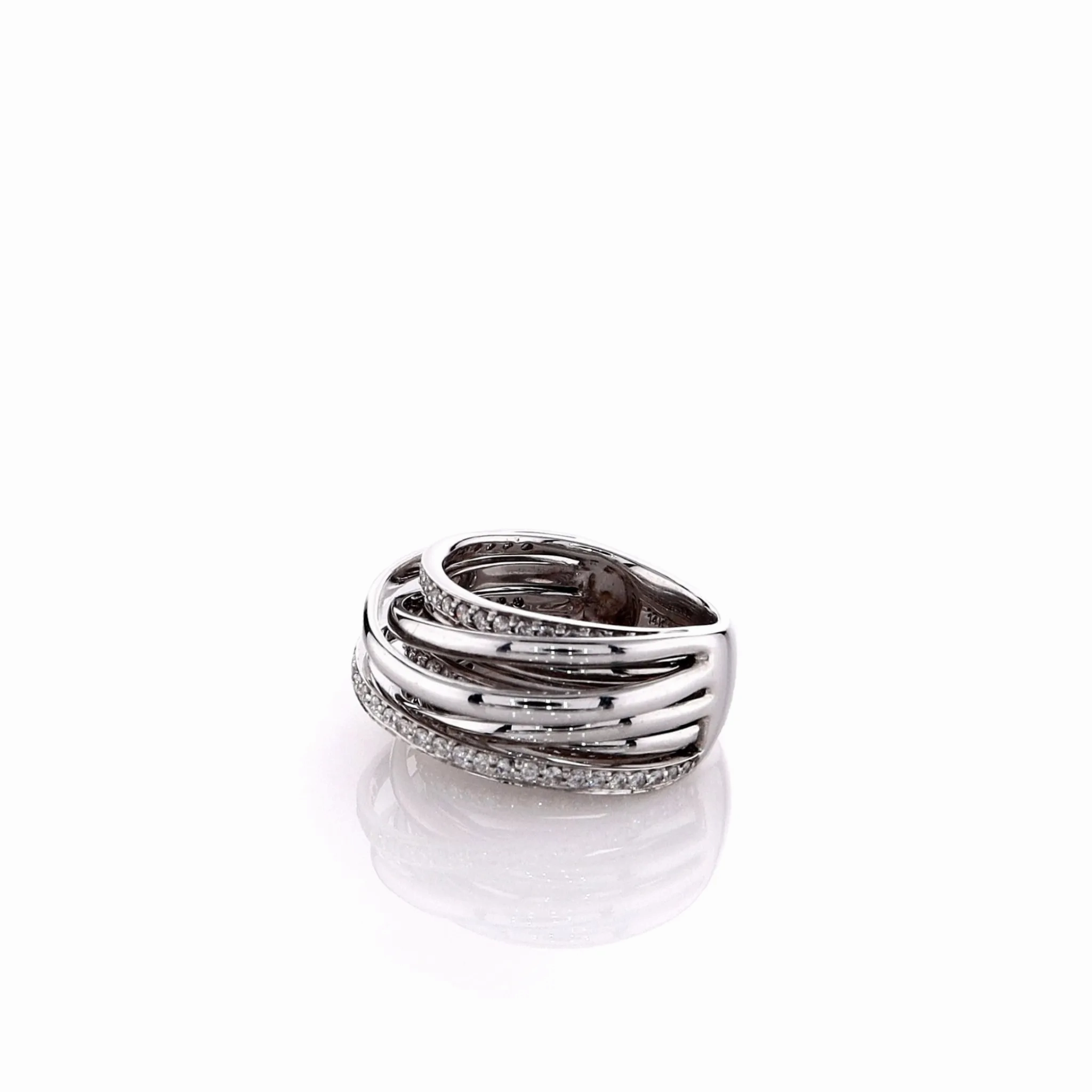 Estate 14k White Gold Domed Crossover Diamond Ring