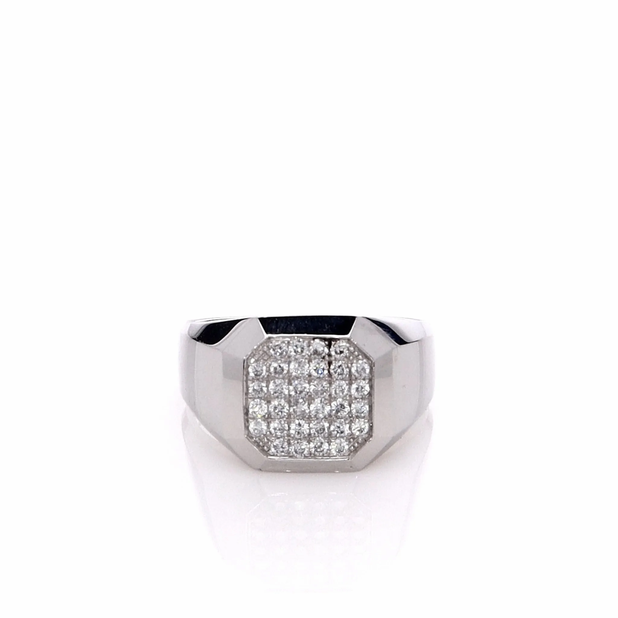 Estate 14k White Gold Gent's Square Pave Top Ring
