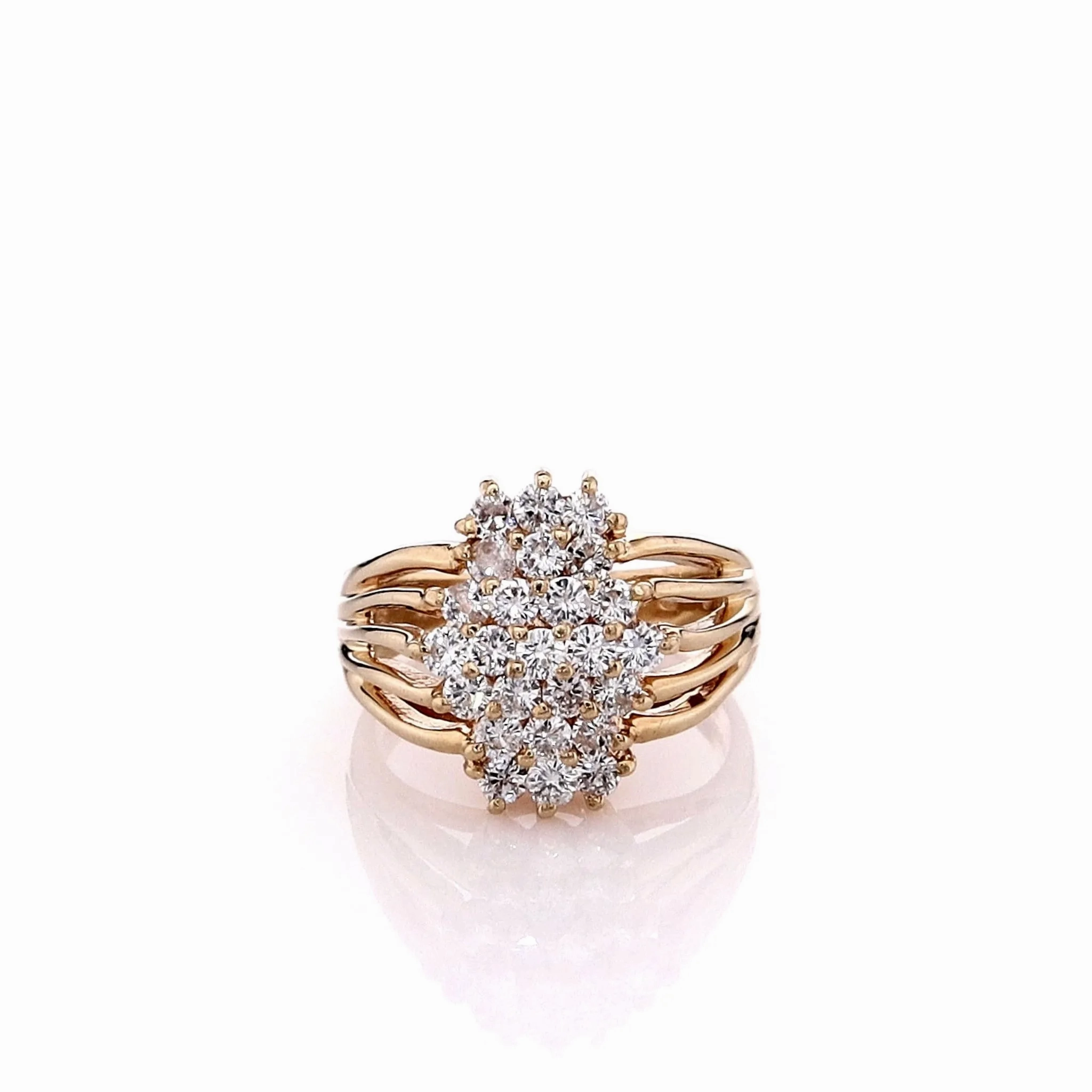 Estate 14k Yellow Gold Diamond Cluster Split Shank Statement Ring