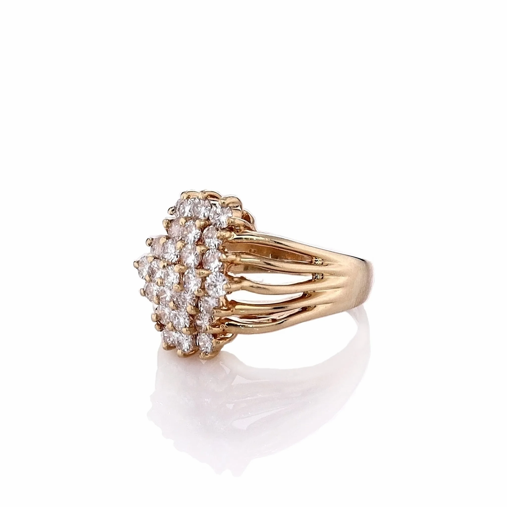 Estate 14k Yellow Gold Diamond Cluster Split Shank Statement Ring
