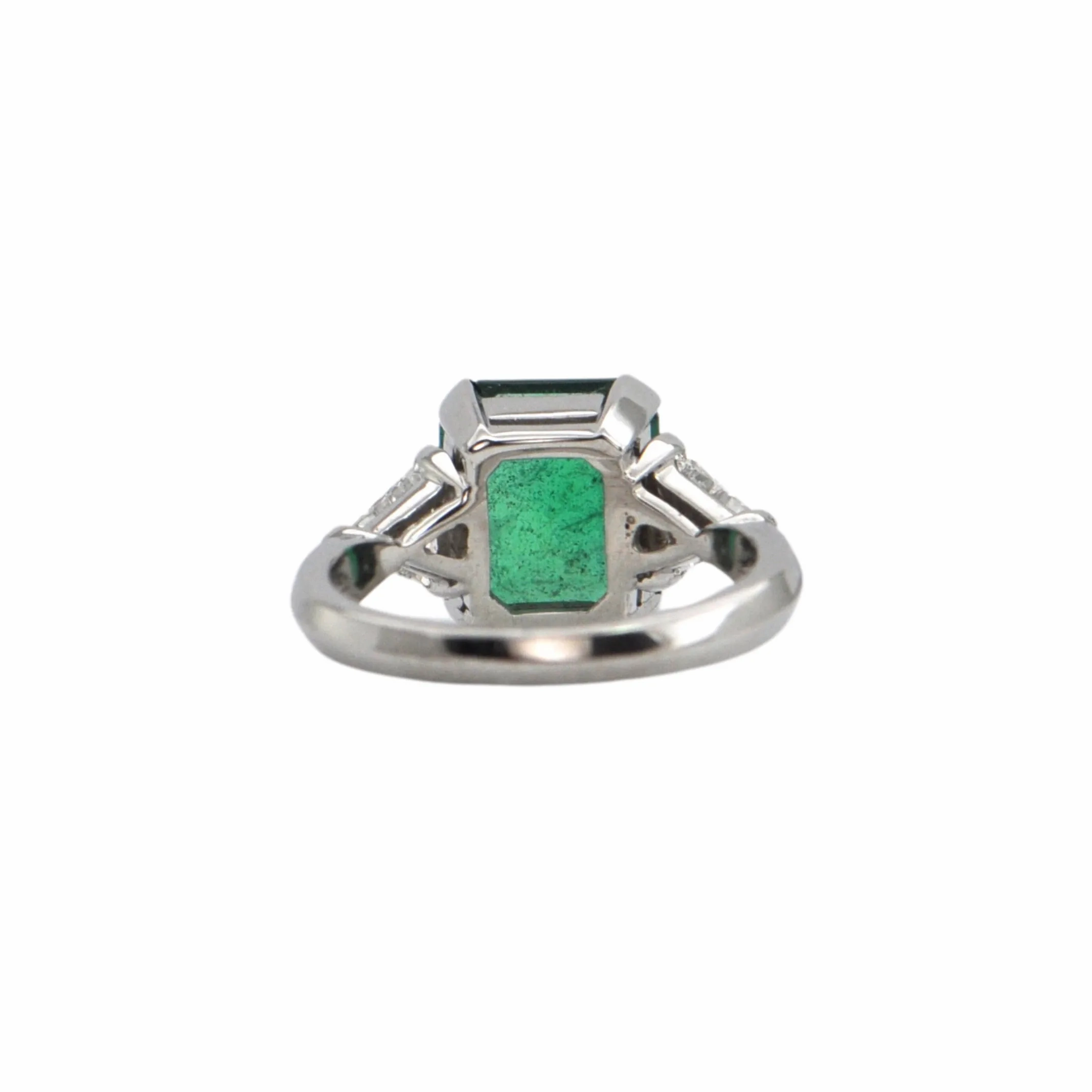Estate Emerald and Diamond 18K White Gold Ring
