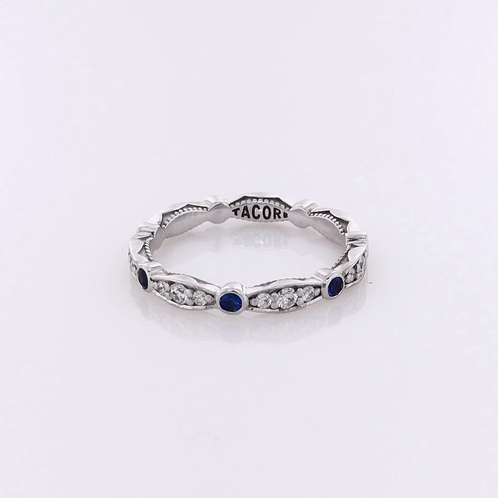 Estate Tacori 18 Karat White Gold Alternating Diamond and Sapphire Eternity Wedding Band