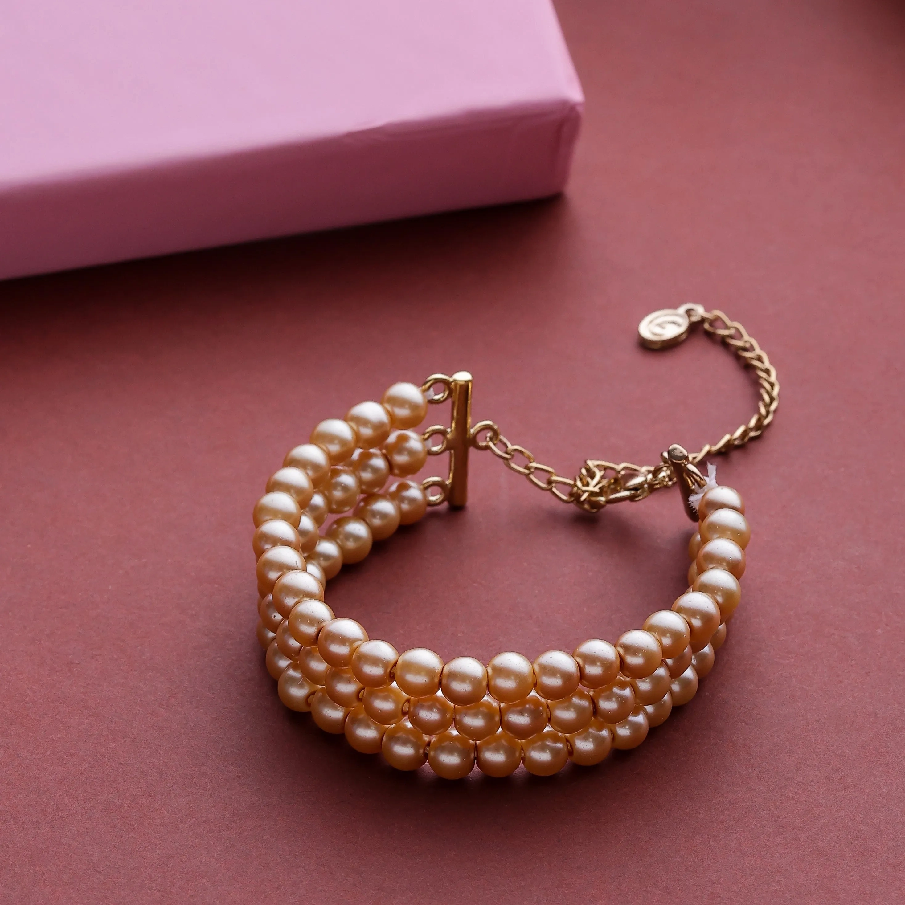 Estele - Gold Pearl Three Line Bracelet
