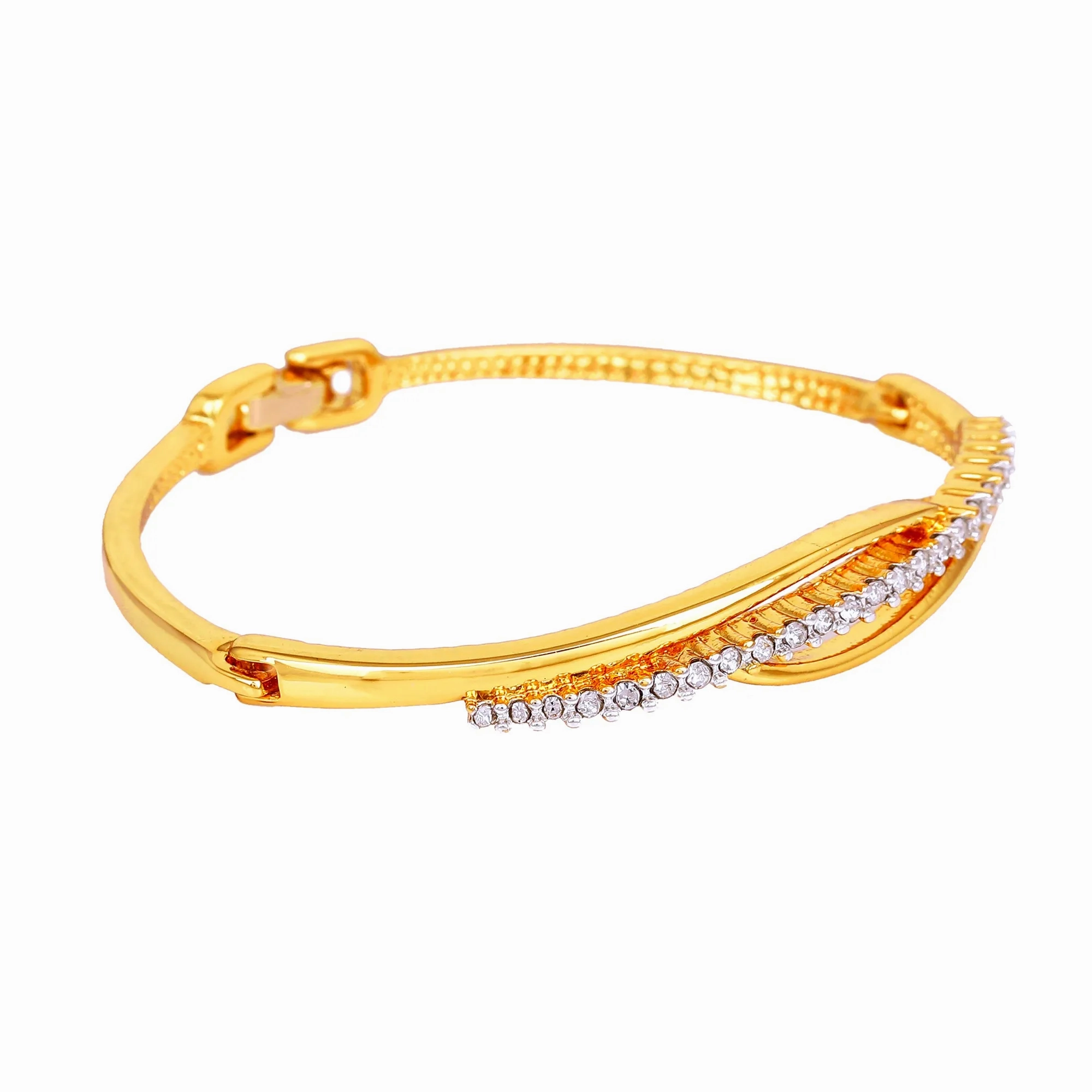 Estele Gold &amp; Rhodium Plated Glamorous Cuff Bracelet with Austrian Crystals for Women