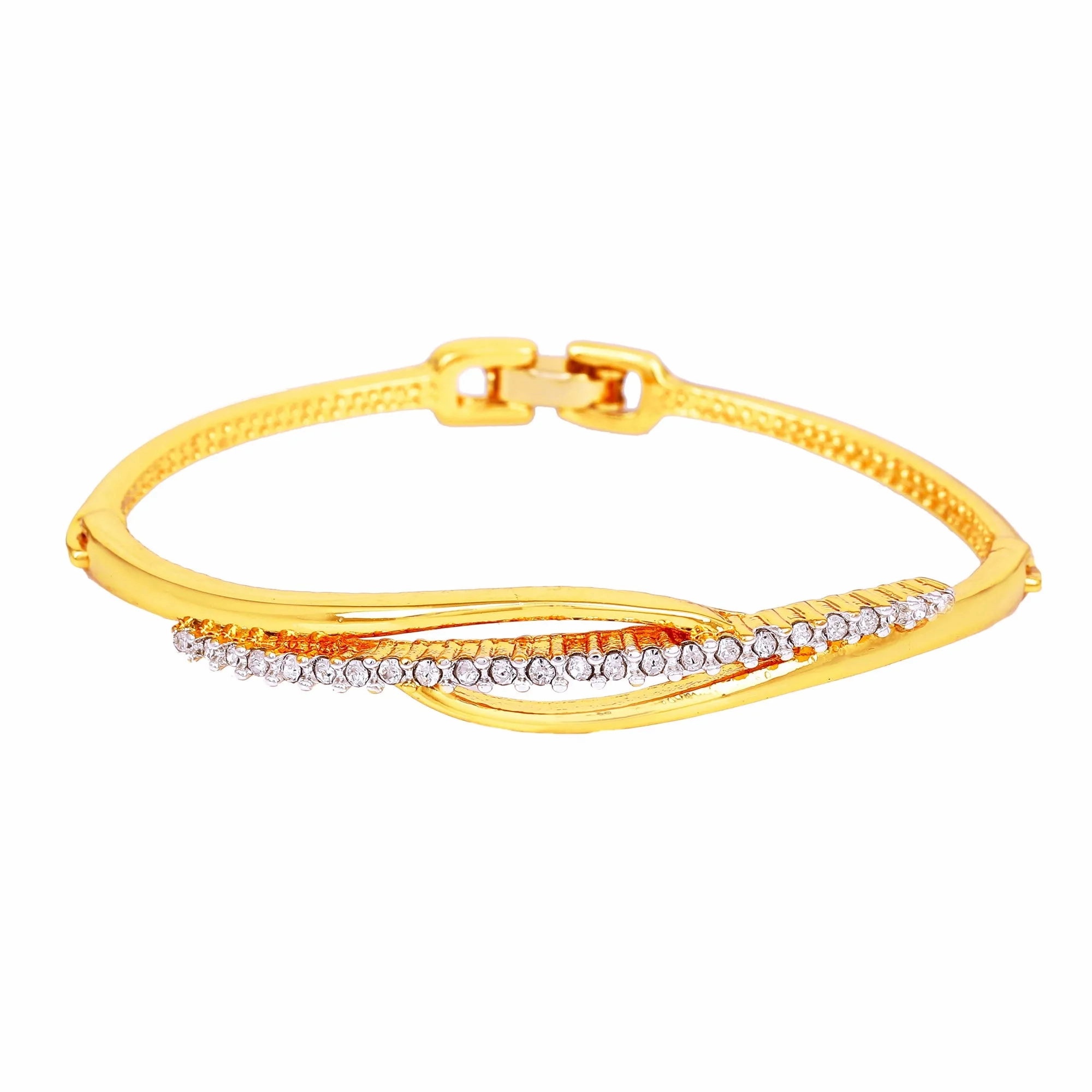 Estele Gold &amp; Rhodium Plated Glamorous Cuff Bracelet with Austrian Crystals for Women