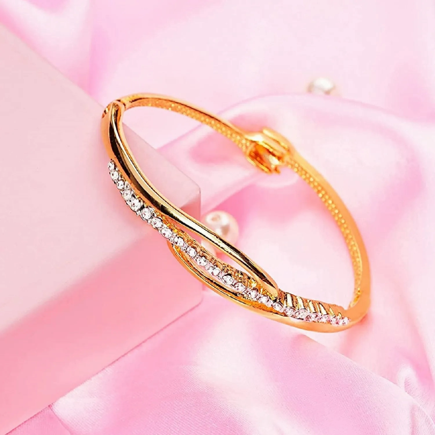 Estele Gold &amp; Rhodium Plated Glamorous Cuff Bracelet with Austrian Crystals for Women