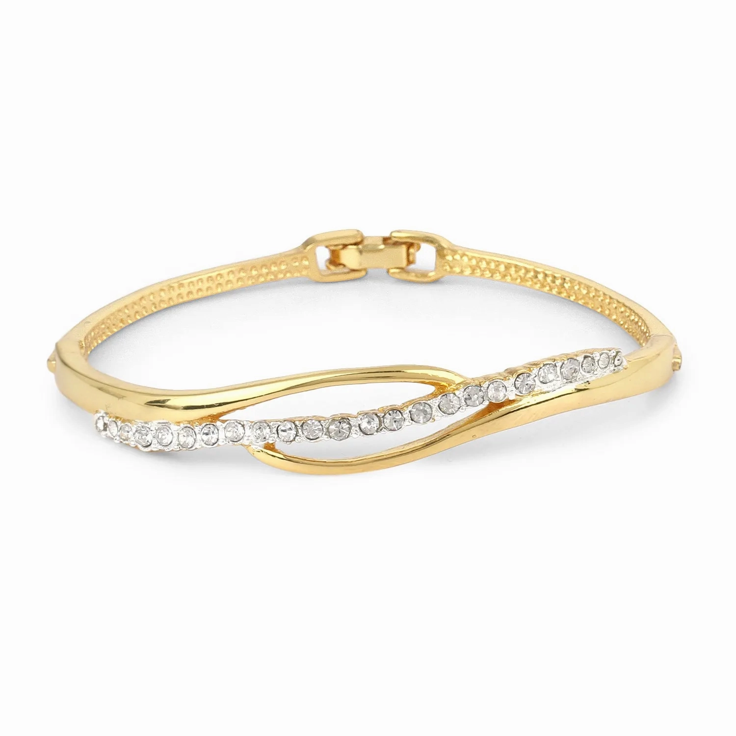 Estele Gold &amp; Rhodium Plated Glamorous Cuff Bracelet with Austrian Crystals for Women