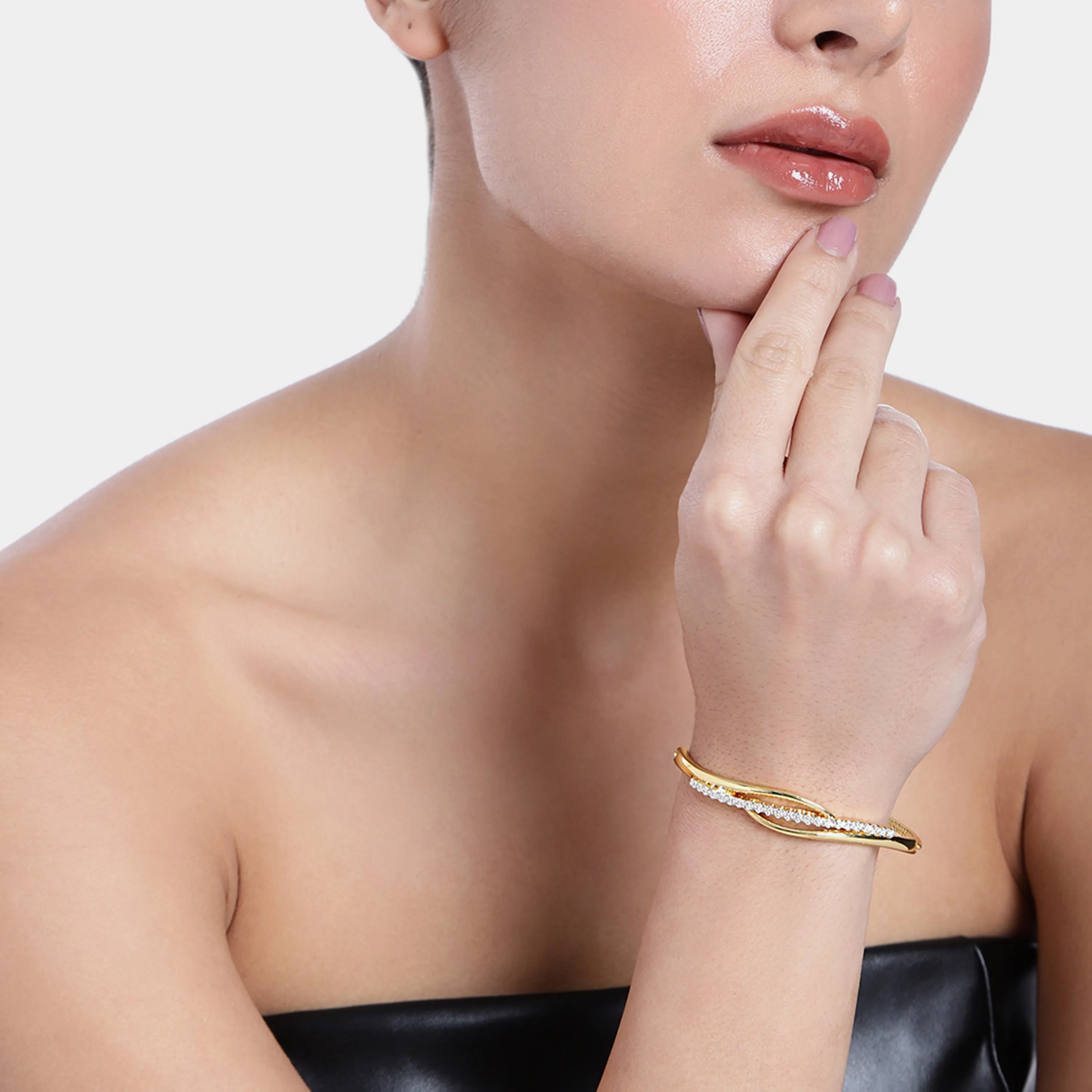 Estele Gold &amp; Rhodium Plated Glamorous Cuff Bracelet with Austrian Crystals for Women