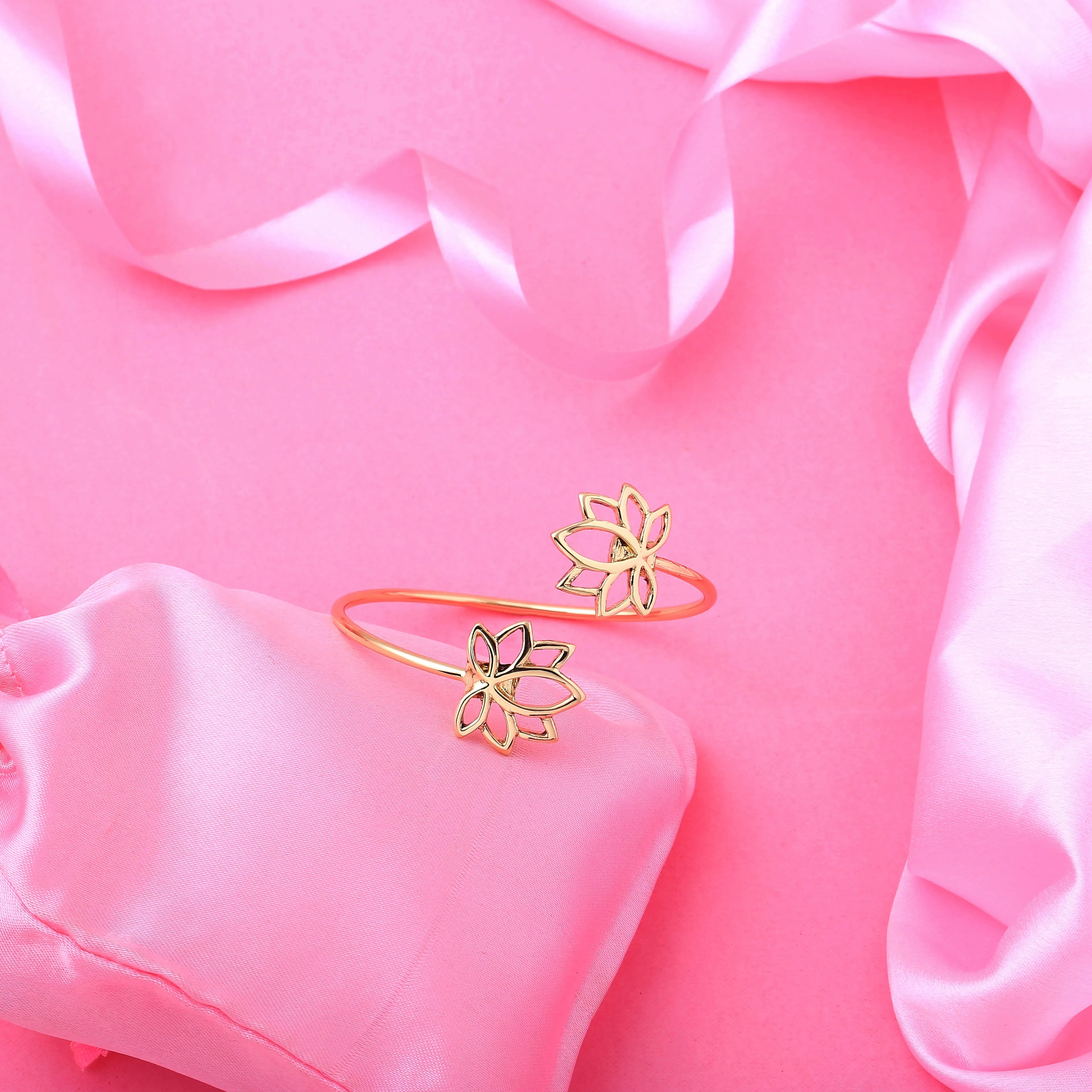 Estele Gold Plated Antique Floret Lotus Bracelet for Women