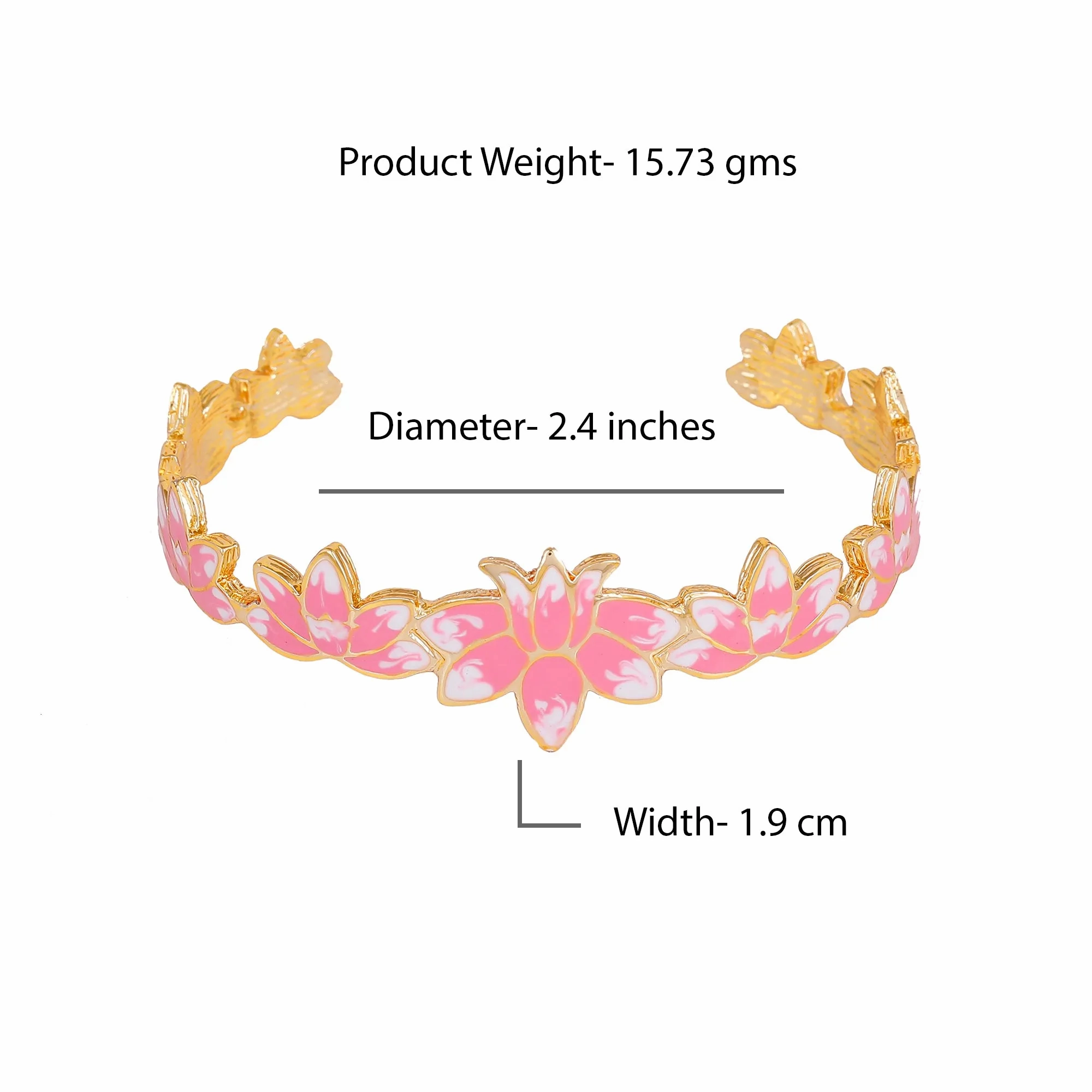 Estele Gold Plated Appealing Lotus Designer Cuff Bracelet with Pink Enamel for Girl's &amp; Women