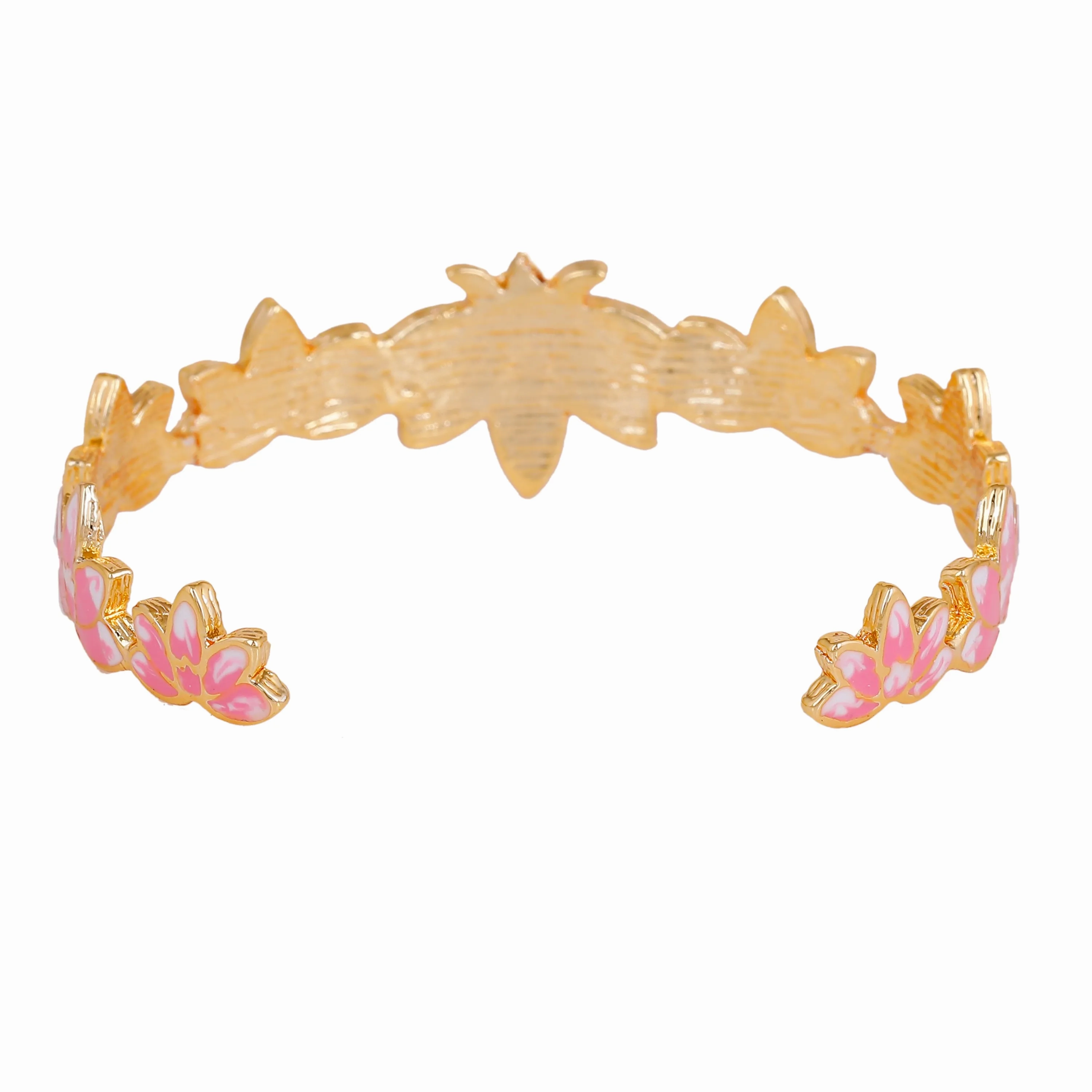 Estele Gold Plated Appealing Lotus Designer Cuff Bracelet with Pink Enamel for Girl's &amp; Women
