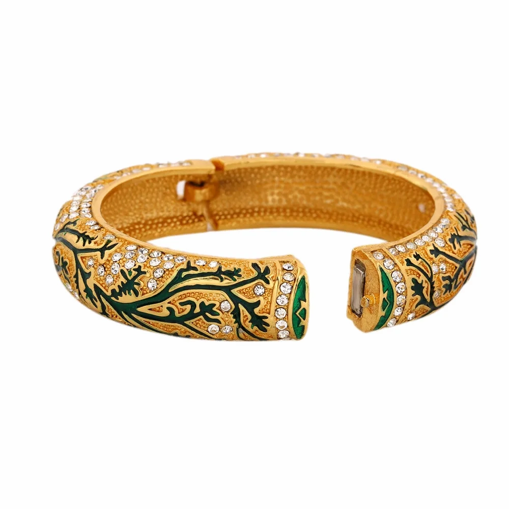 Estele Gold Plated Artistic Leafy Traditional Kada 2:6 Size Bangle Bracelet with Green Enamel | Perfect Fit &amp; Timeless Elegance for Women