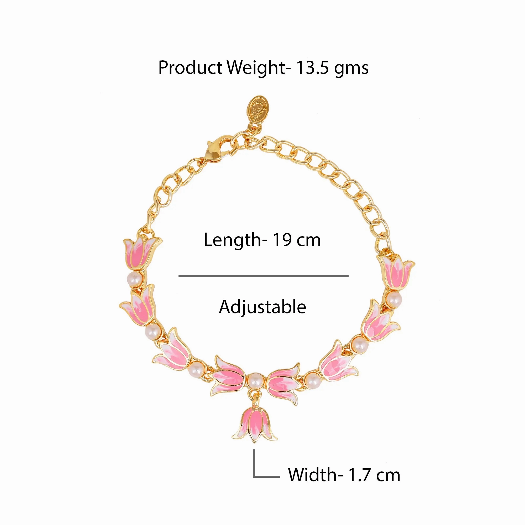 Estele Gold Plated Attractive Lotus Designer Adjustable Link Bracelet with Pearls &amp; Pink Enamel for Girl's &amp; Women