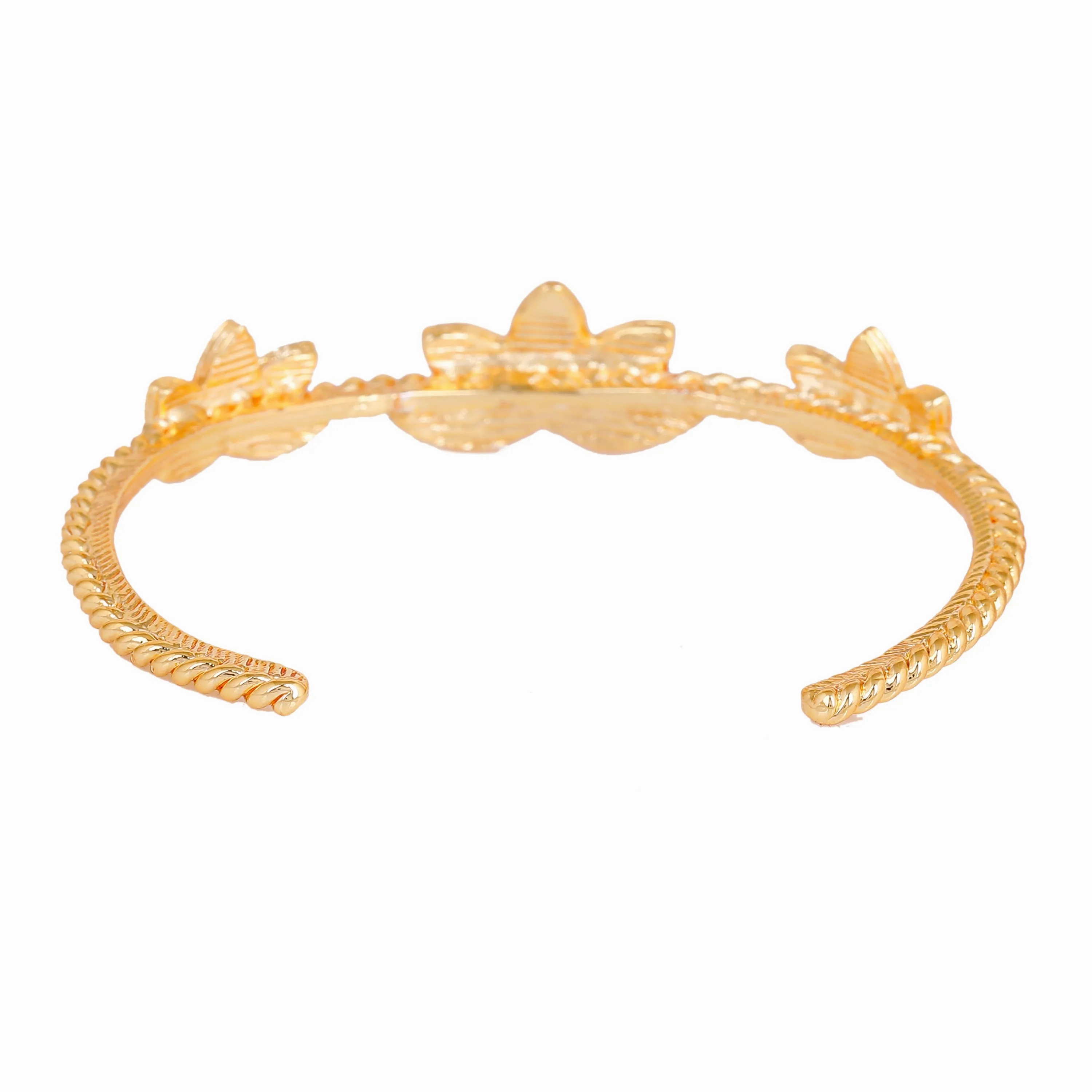 Estele Gold Plated Charming Lotus Designer Cuff Bracelet with Pink Enamel for Girl's &amp; Women