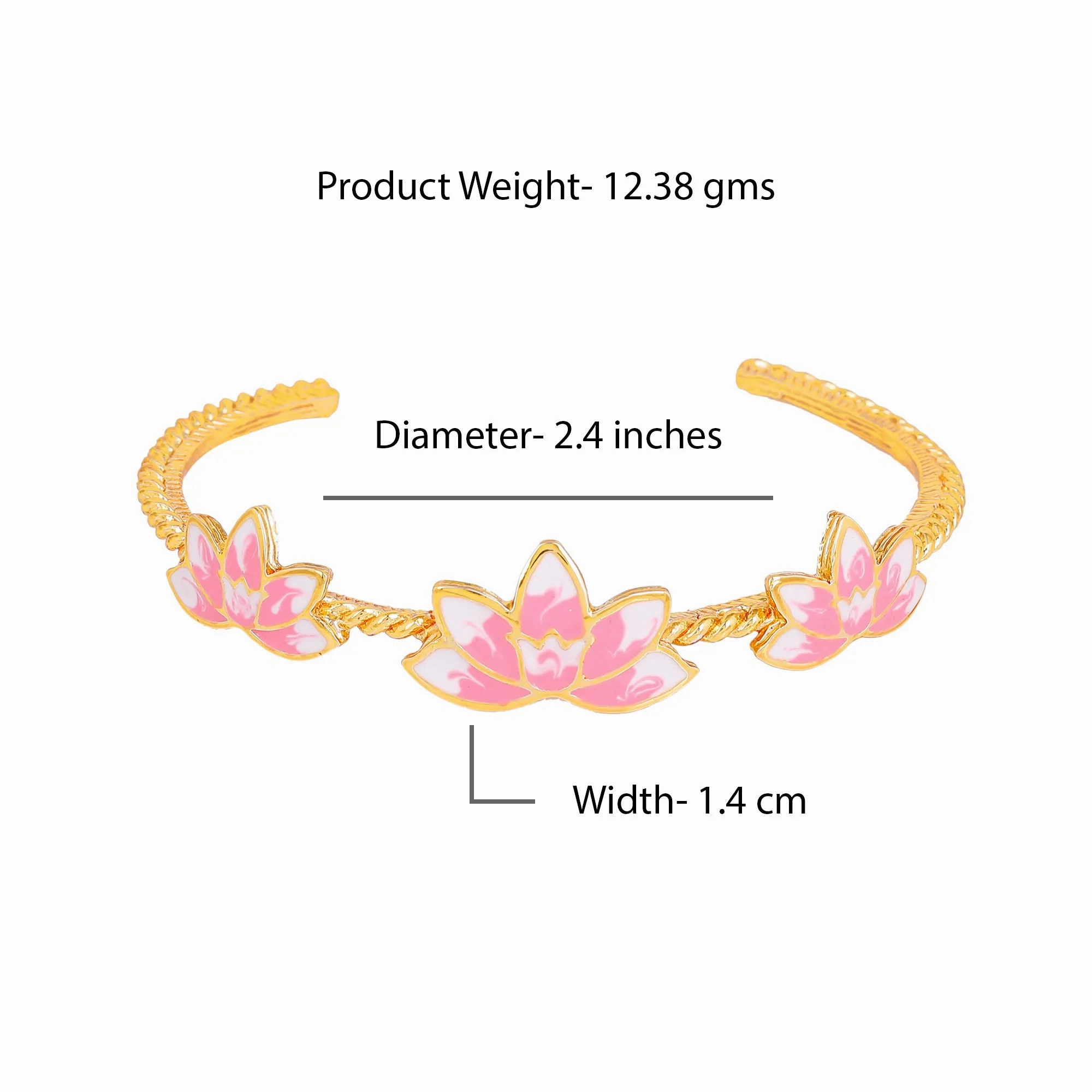 Estele Gold Plated Charming Lotus Designer Cuff Bracelet with Pink Enamel for Girl's &amp; Women