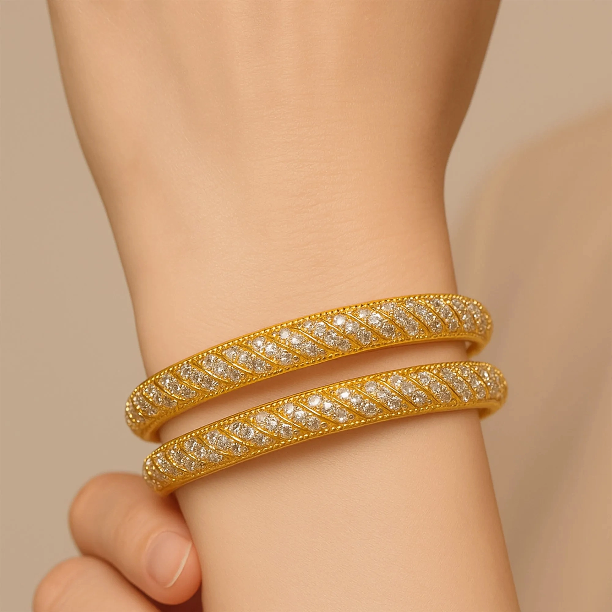 Estele Gold Plated CZ Stone Bangles for Women ?C Size 2.6 ?C Sparkling Design for Weddings, Party Wear &amp; Everyday Glam ?C OSBR-VK11731-26 BANGLE
