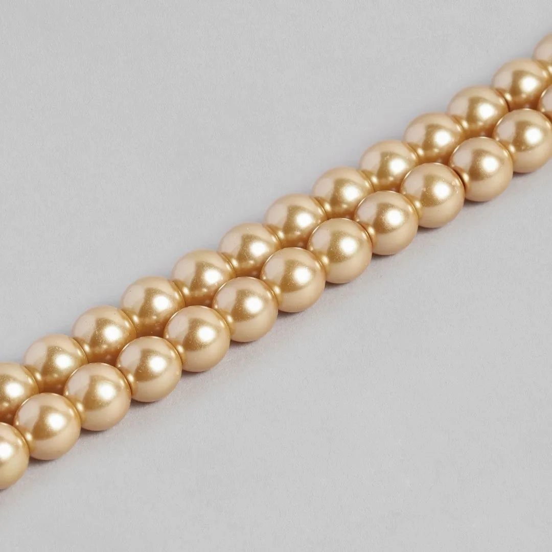 Estele Gold Plated Elegant &amp; Modern Two-Line Glowing Golden Pearl Bracelet for Girls &amp; Women