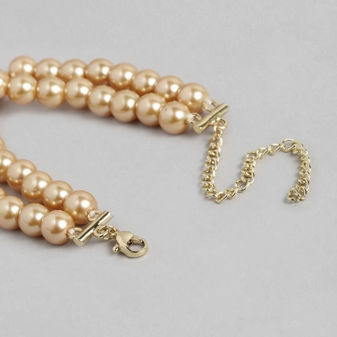 Estele Gold Plated Elegant &amp; Modern Two-Line Glowing Golden Pearl Bracelet for Girls &amp; Women