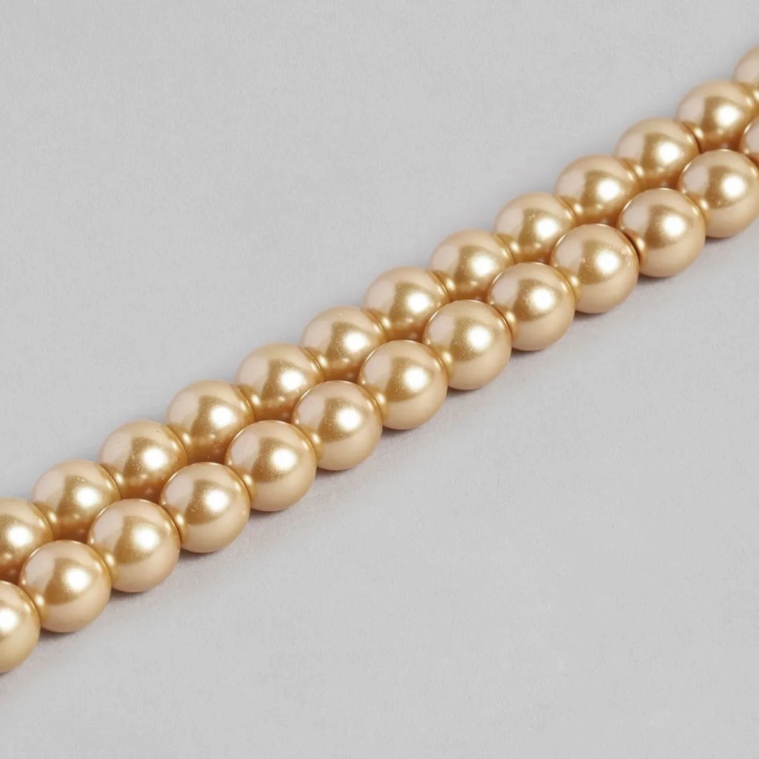 Estele Gold Plated Elegant &amp; Modern Two-Line Glowing Golden Pearl Bracelet for Girls &amp; Women