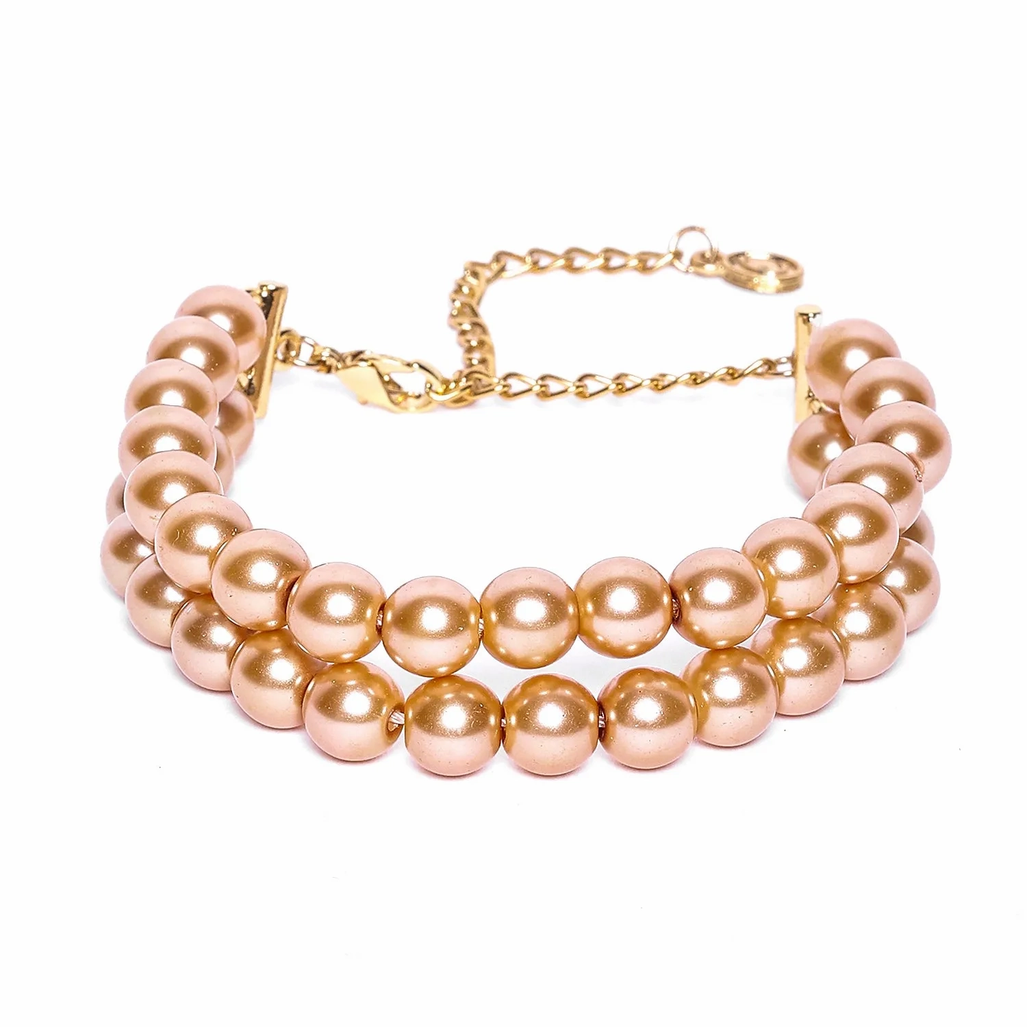 Estele Gold Plated Elegant &amp; Modern Two-Line Glowing Golden Pearl Bracelet for Girls &amp; Women