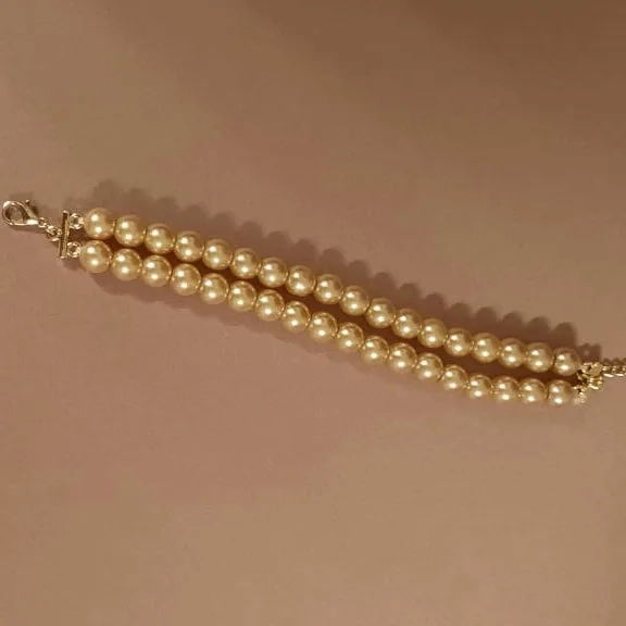 Estele Gold Plated Elegant &amp; Modern Two-Line Glowing Golden Pearl Bracelet for Girls &amp; Women