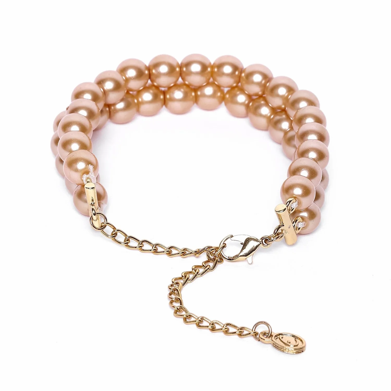 Estele Gold Plated Elegant &amp; Modern Two-Line Glowing Golden Pearl Bracelet for Girls &amp; Women