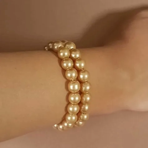 Estele Gold Plated Elegant &amp; Modern Two-Line Glowing Golden Pearl Bracelet for Girls &amp; Women