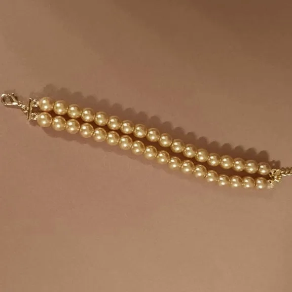 Estele Gold Plated Elegant &amp; Modern Two-Line Glowing Golden Pearl Bracelet for Girls &amp; Women