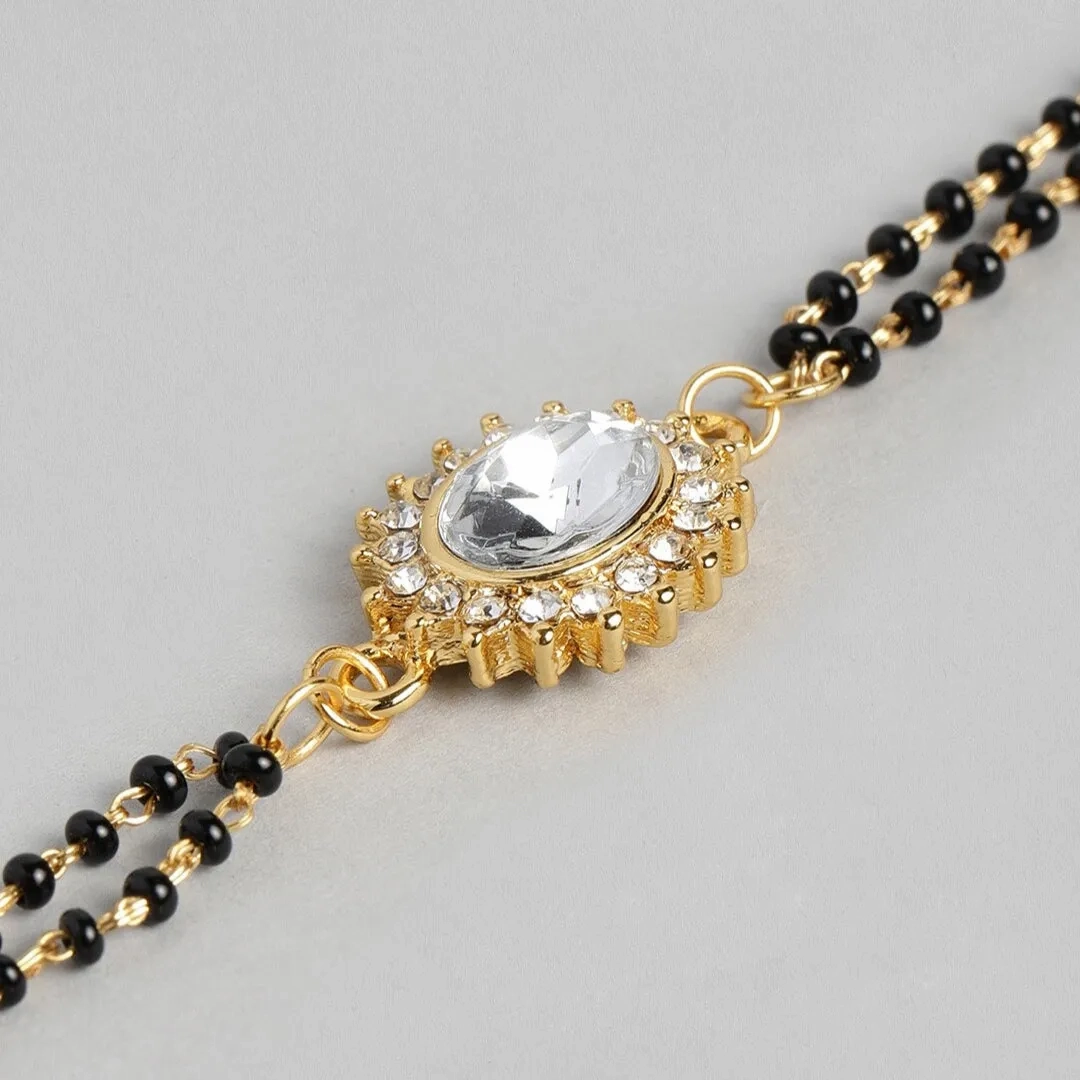 Estele Gold Plated Evil Eye with Black Beads Bracelet with Austrian Crystals &amp; Kundan for Women