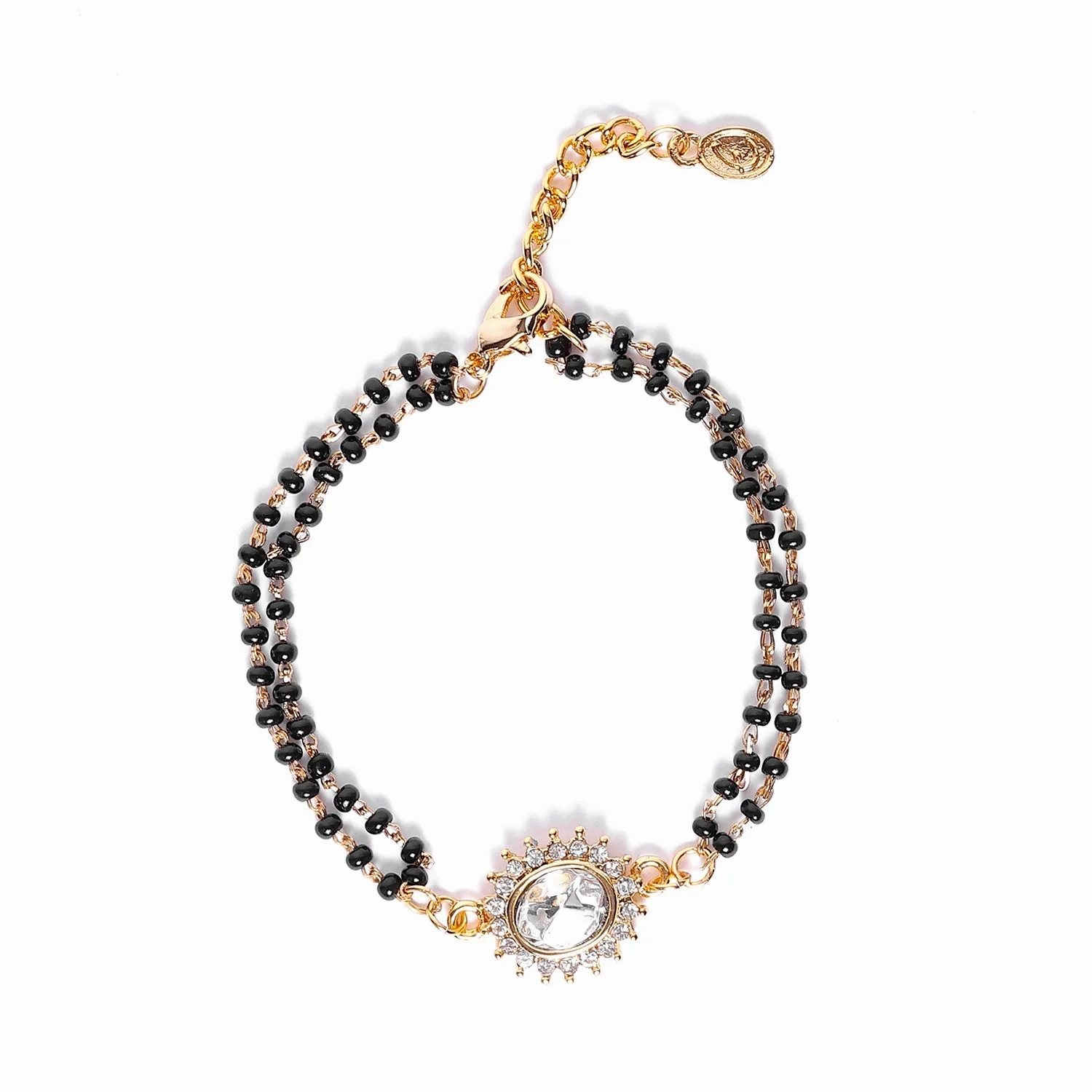 Estele Gold Plated Evil Eye with Black Beads Bracelet with Austrian Crystals &amp; Kundan for Women