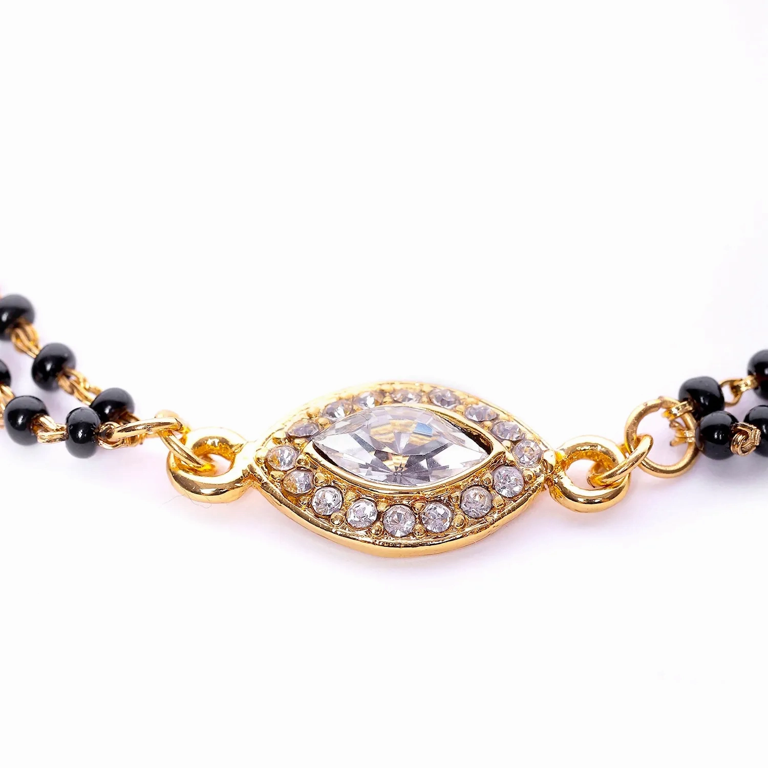Estele Gold Plated Evil Eye with Black Beads Bracelet with Austrian Crystals &amp; Kundan for Women