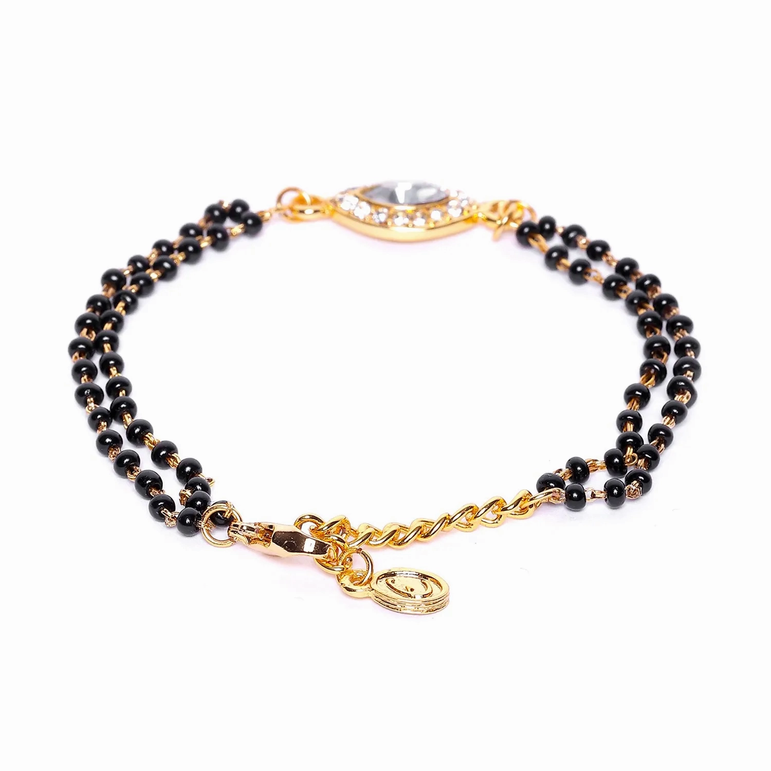 Estele Gold Plated Evil Eye with Black Beads Bracelet with Austrian Crystals &amp; Kundan for Women