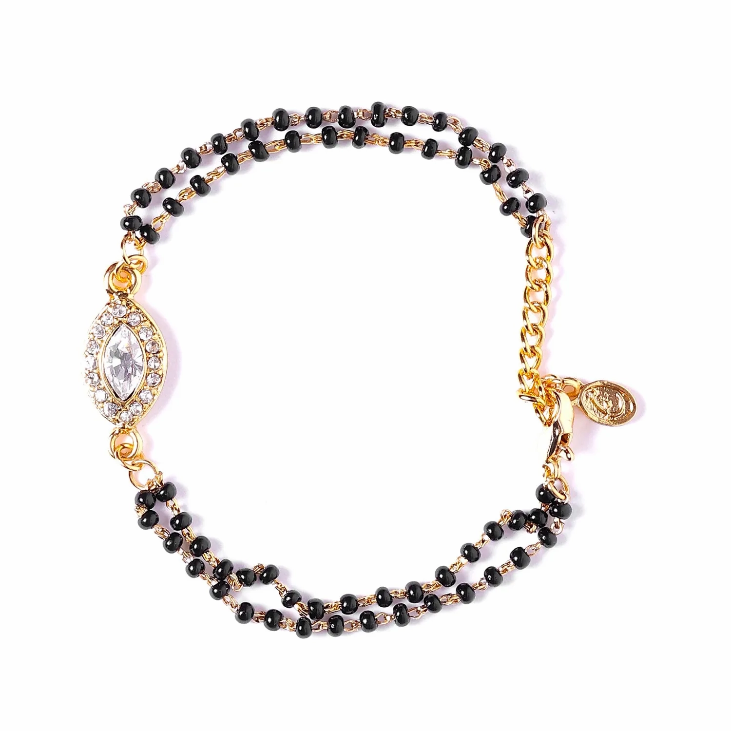 Estele Gold Plated Evil Eye with Black Beads Bracelet with Austrian Crystals &amp; Kundan for Women