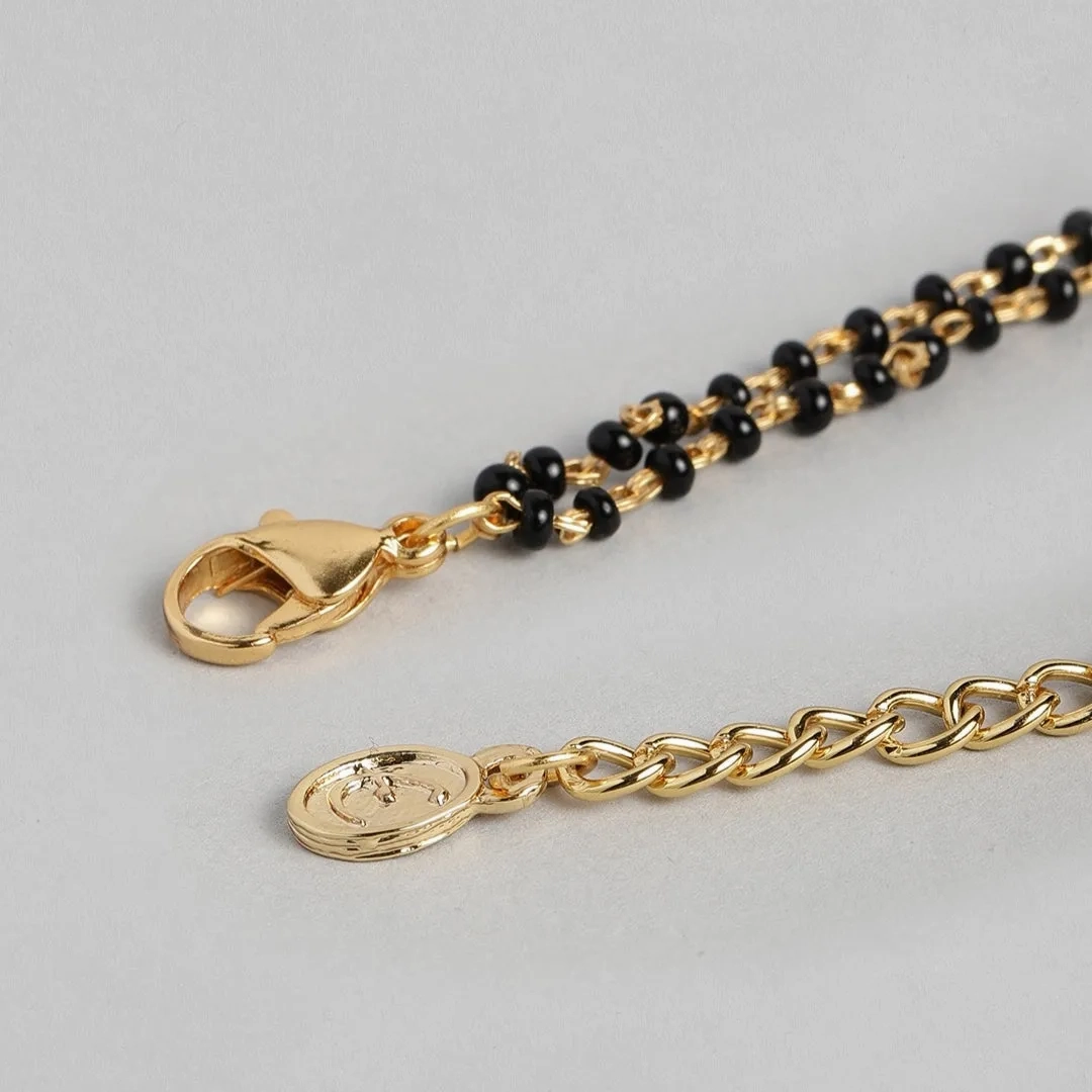 Estele Gold Plated Evil Eye with Black Beads Bracelet with Austrian Crystals &amp; Kundan for Women