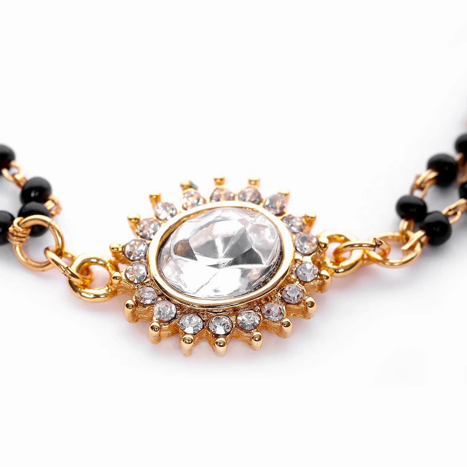 Estele Gold Plated Evil Eye with Black Beads Bracelet with Austrian Crystals &amp; Kundan for Women