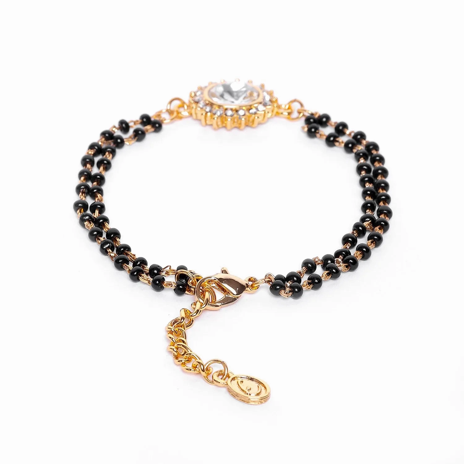 Estele Gold Plated Evil Eye with Black Beads Bracelet with Austrian Crystals &amp; Kundan for Women