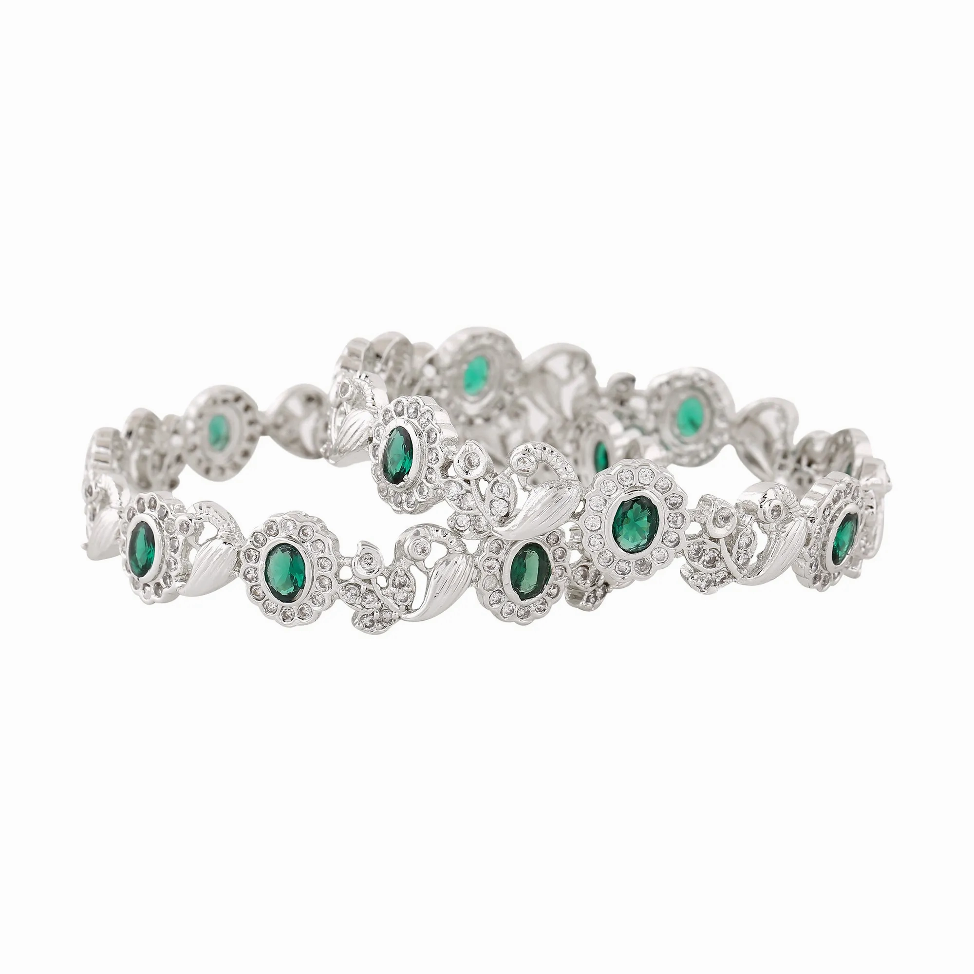 Estele Gold Plated Majestic Peacock Designer 2:6 Size Bangles with Green American Diamond|Elegant Traditional Jewelry for Women